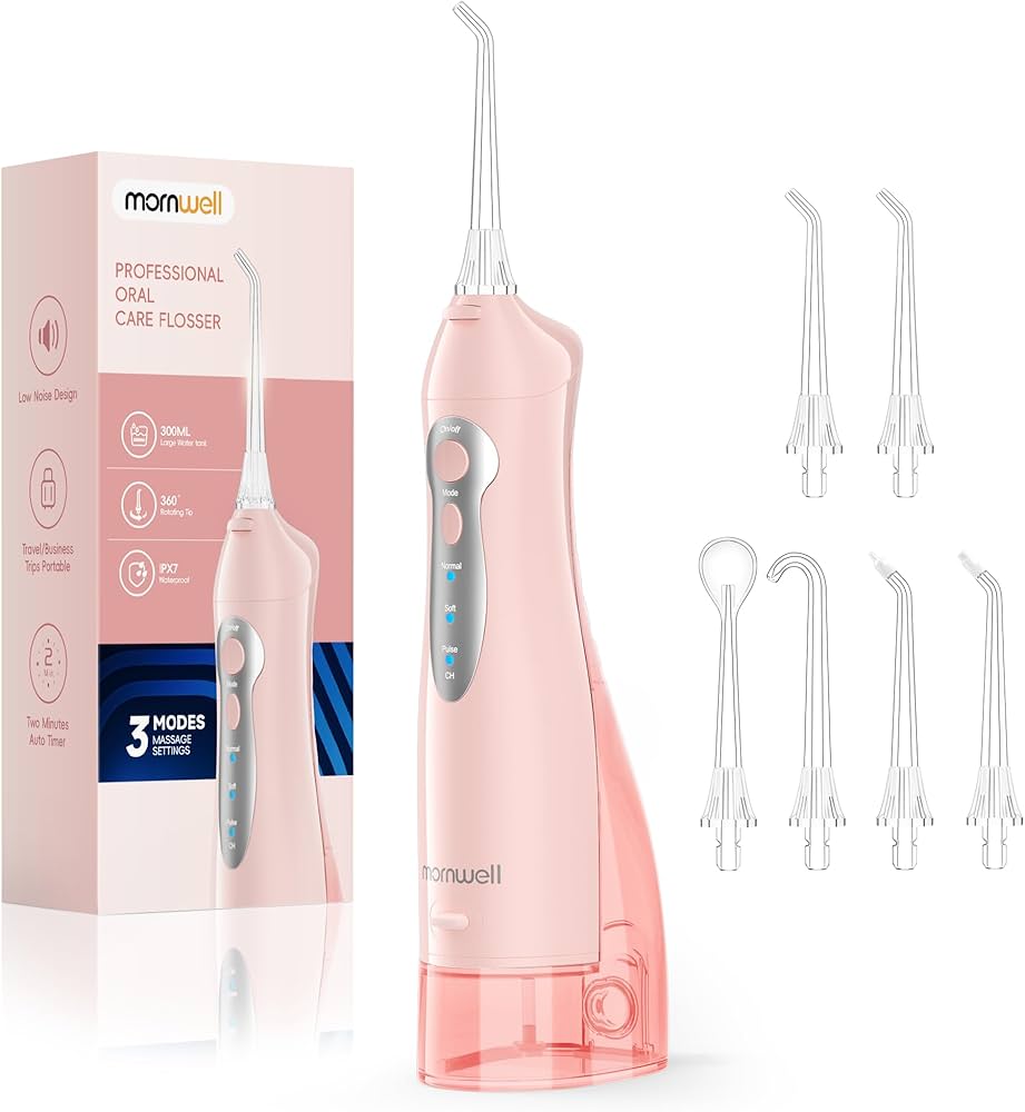 جهاز تنظيف الأسنان المائي من مورنويل
✨ Water Flosser
جهاز متطور للعناية بالفم والأسنان يستخدم ضغط الماء لتنظيف المسافات بين الأسنان وتحت خط اللثة بفعالية، مما يساعد على الحفاظ على صحة الفم واللثة.