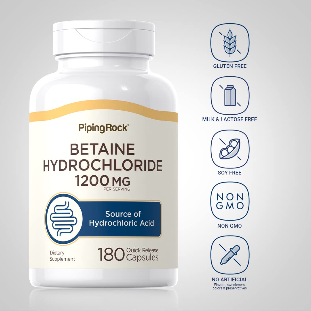 بيتين هايدروكلورايد من بايبنك روك الامريكية 🇺🇲
Piping Rock Betaine Hydrochloride 1200 mg