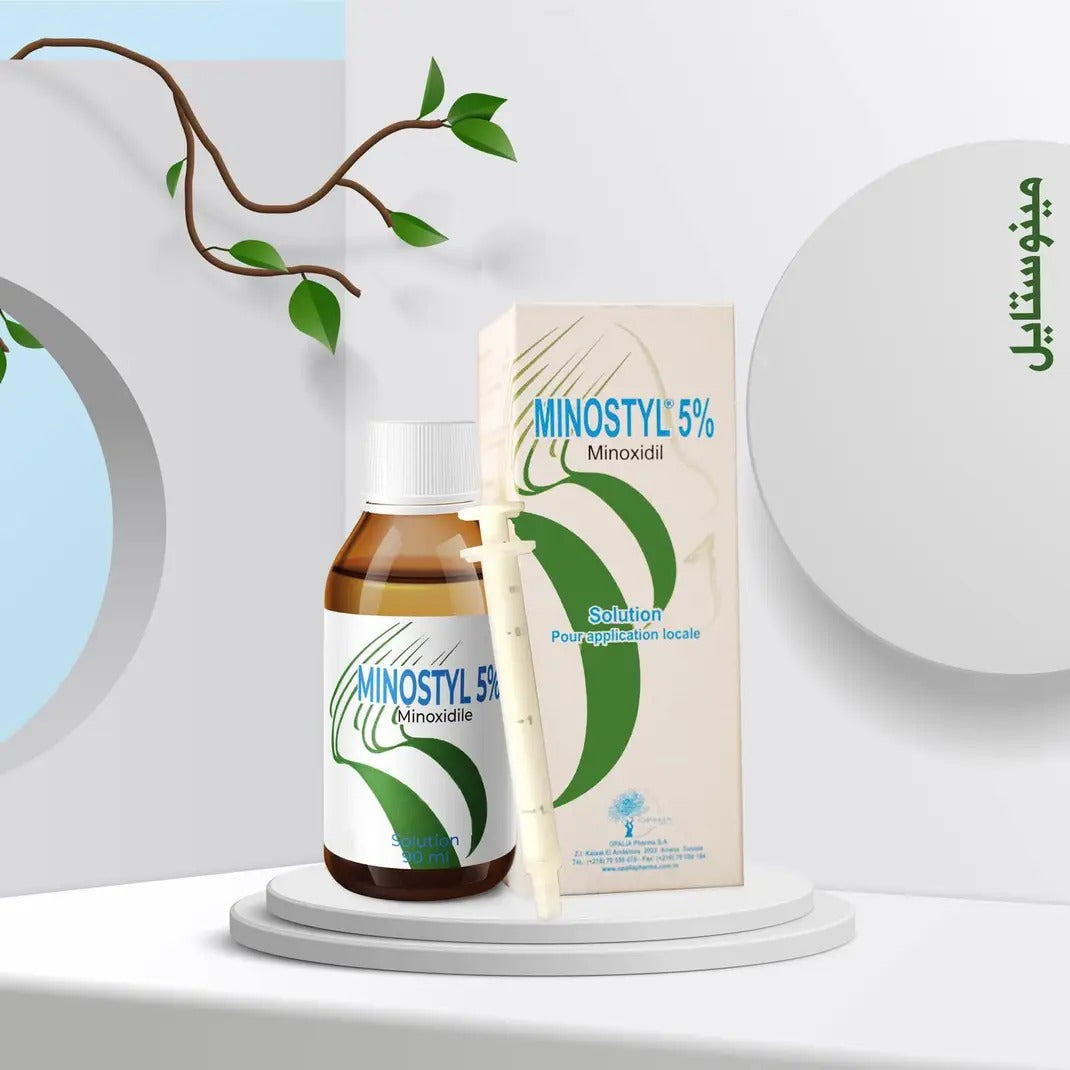 مينوستايل محلول Minostyl 5% (Minoxidil)
محلول موضعي بتركيز 5% من المينوكسيديل للمساعدة على تحفيز نمو الشعر وتقليل تساقطه لدى الرجال والنساء