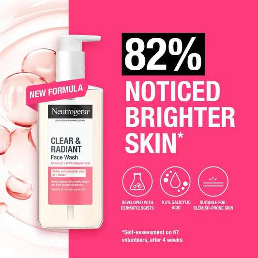 كلير اند ريدينت فيس ووش من نيتروجينا 
Clear & Radiant Face Wash
• غسول يومي لتنظيف البشرة وتنقيتها بلطف
• يحتوي على فيتامين C و0.5% ساليسيليك أسيد