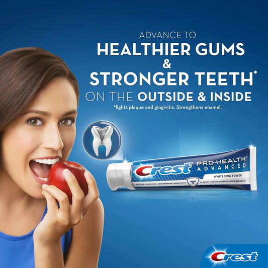 بروهيلث ادفانسد بلص وايتننك معجون الأسنان من كرست الامريكية 🇺🇲
Crest Pro-Health Advanced Toothpaste
حماية متقدمة للفم بالكامل مع تركيبة تدعم صحة اللثة وتقاوم البلاك وتمنح نفسًا منعشًا