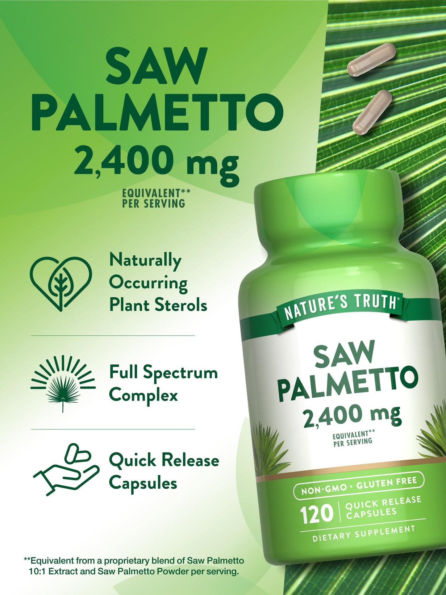 دعم طبيعي لتوازن الجسم والشعر..
كبسول البلميط المنشاري من نيجرز تروث الامريكية 🇺🇲
Nature's Truth Saw Palmetto 2400mg