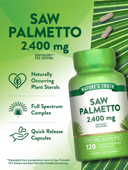 دعم طبيعي لتوازن الجسم والشعر..
كبسول البلميط المنشاري من نيجرز تروث الامريكية 🇺🇲
Nature's Truth Saw Palmetto 2400mg