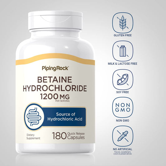 بيتين هايدروكلورايد من بايبنك روك الامريكية 🇺🇲
Piping Rock Betaine Hydrochloride 1200 mg