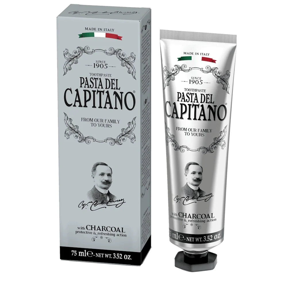 معجون الأسنان بالفحم من باستا دل كابيتانو الإيطالية 🇮🇹
✨ Pasta del Capitano Charcoal Toothpaste
معجون أسنان بالفحم النشط يساعد على تنظيف الأسنان بفعالية وإزالة الشوائب والبقع السطحية، ليمنحك ابتسامة أكثر إشراقاً ونفساً منعشاً.