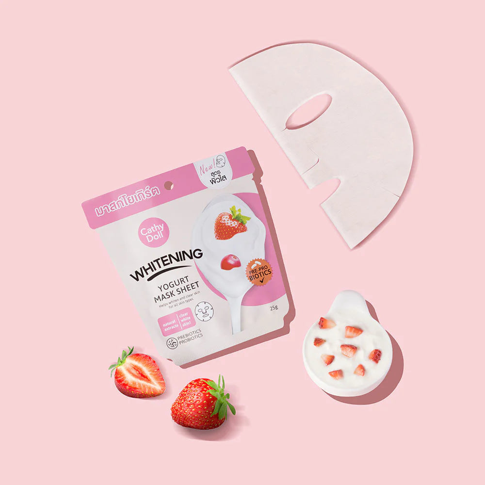ماسك التفتيح من كاثي دول 
Cathy Doll Whitening Yogurt Mask Sheet
ماسك ورقي غني بخلاصة الزبادي والفراولة يمنح البشرة ترطيبًا عميقًا وإشراقة طبيعية