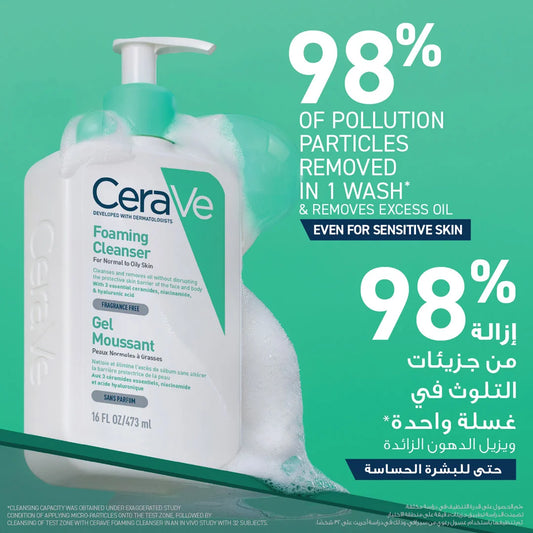 غسول سيرافي للبشرة الدهنية و المختلطة
‏CeraVe Foaming Facial Cleanser
يزيل وبلطف الأوساخ والزيوت والمكياج