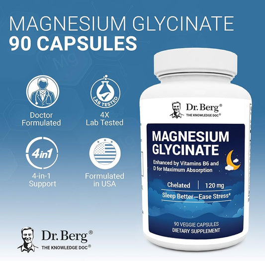 مغنيسيوم كلايسنيت من دكتور بيرك الامريكية 
🇺🇸 Dr. Berg Magnesium Glycinate
✨ مكمل مغنيسيوم جلايسينات عالي الامتصاص، مدعّم بفيتاميني B6 وD للمساعدة في دعم الاسترخاء